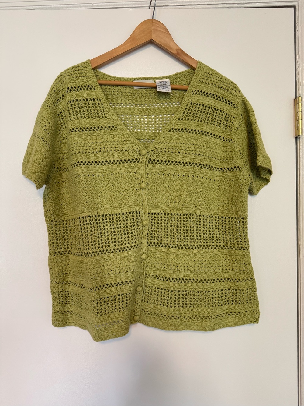 Vintage Y2K White Stag Green Crochet Cardigan - XL